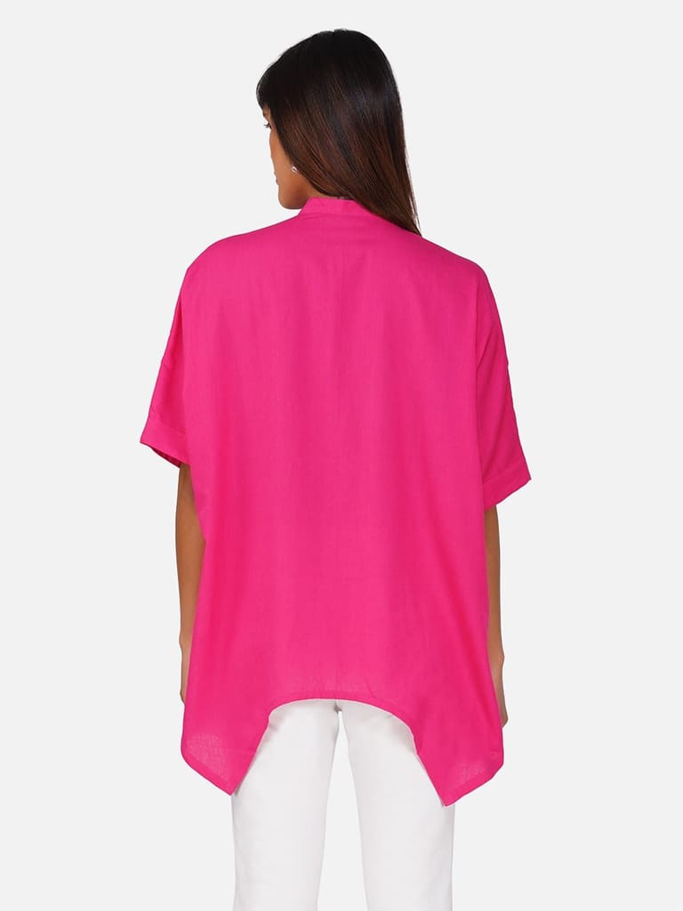 Hot Pink V-Neck Cotton Slub Kaftan Top