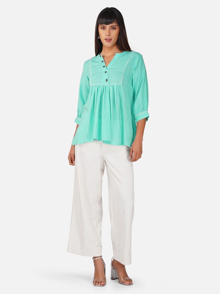 Sky Blue V-Neck Cotton Slub Top