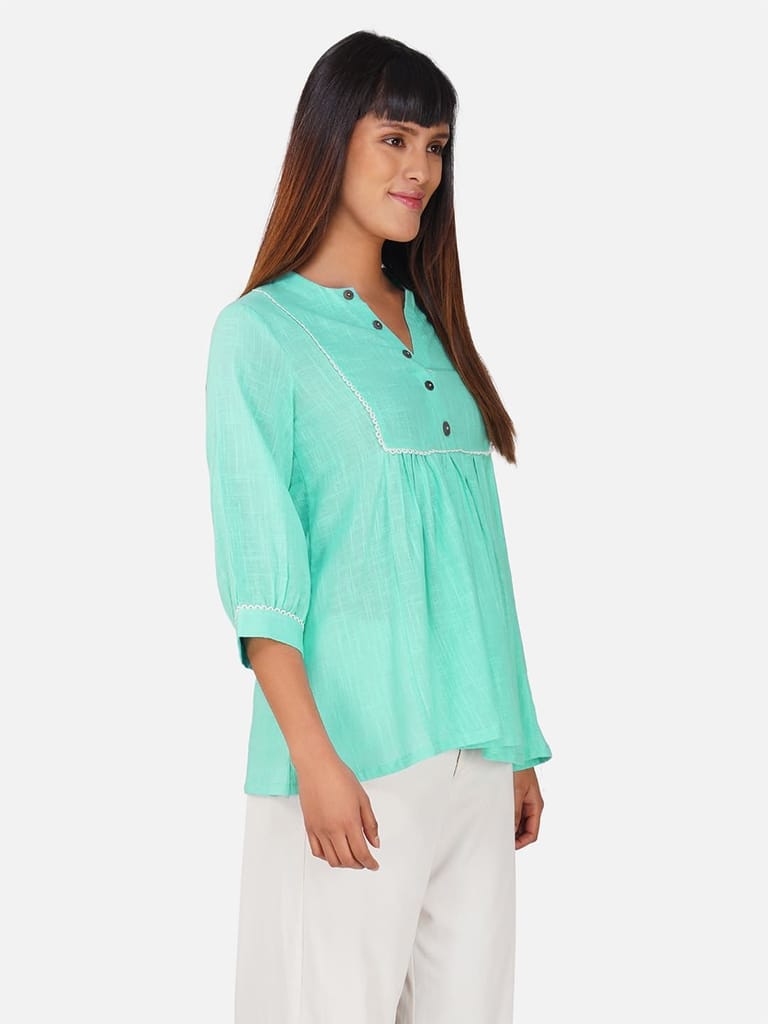 Sky Blue V-Neck Cotton Slub Top