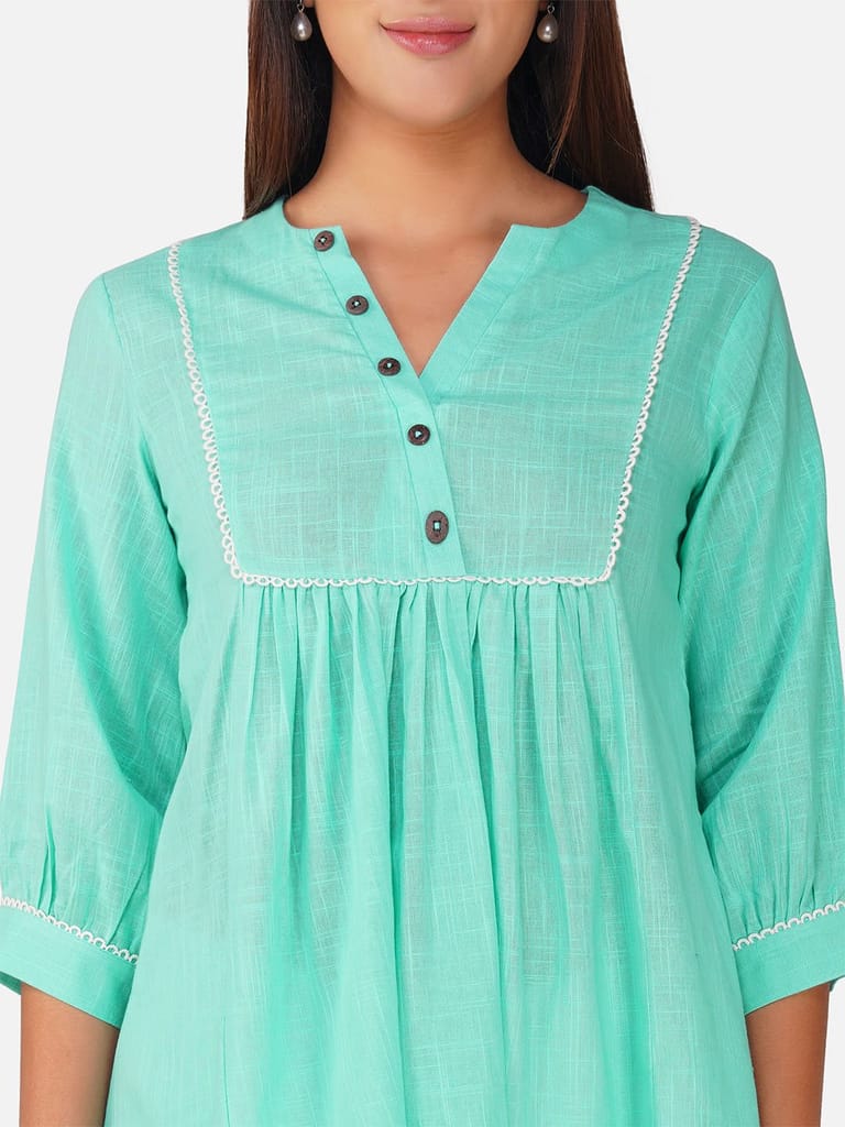 Sky Blue V-Neck Cotton Slub Top