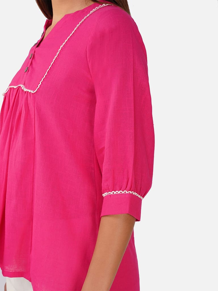 Hot Pink V-Neck Cotton Slub Top