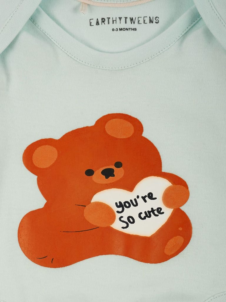 Pastel Green Cotton Jersey Envelope Neckline Onesie