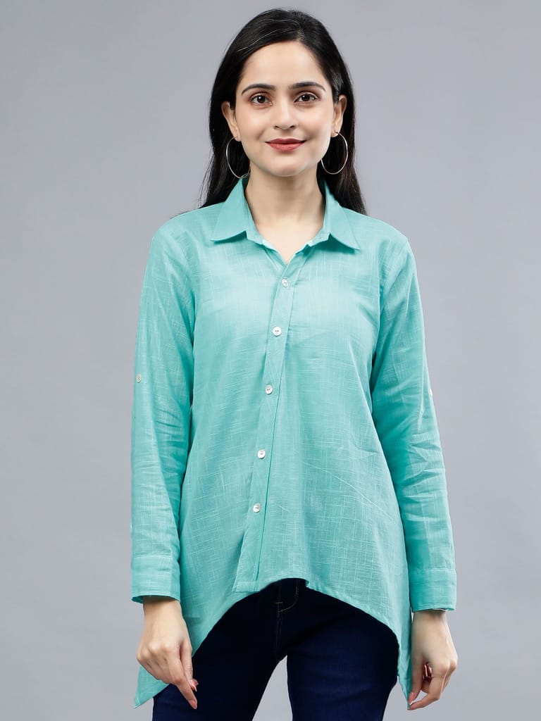 Stylized Placket Collar Top Blue