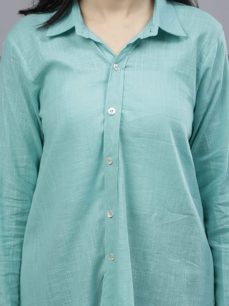 Stylized Placket Collar Top Blue