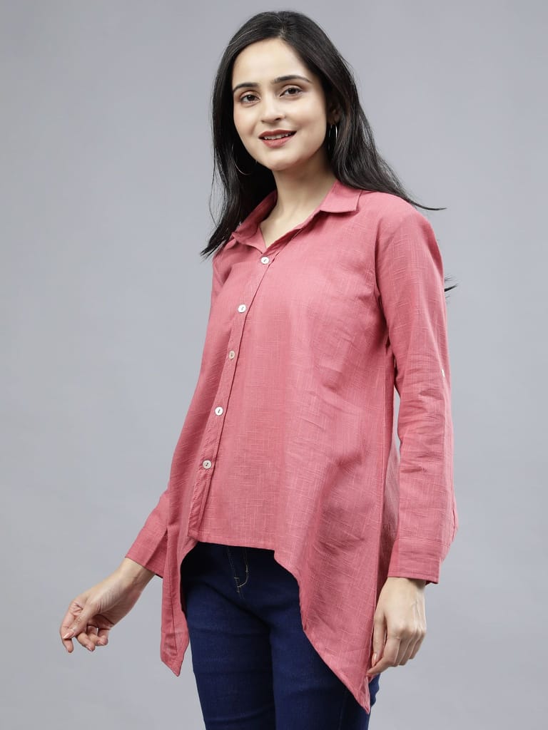 Stylized Placket Collar Top Pink