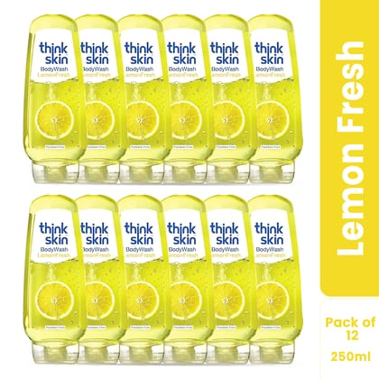 Think Skin Body Wash Lemon Fresh -250ml (Pack of 12) | Paraben free | Exfoliates & Deep Cleanses Skin | Refreshing Fragrance Shower Gel | Suitable All Skin Type