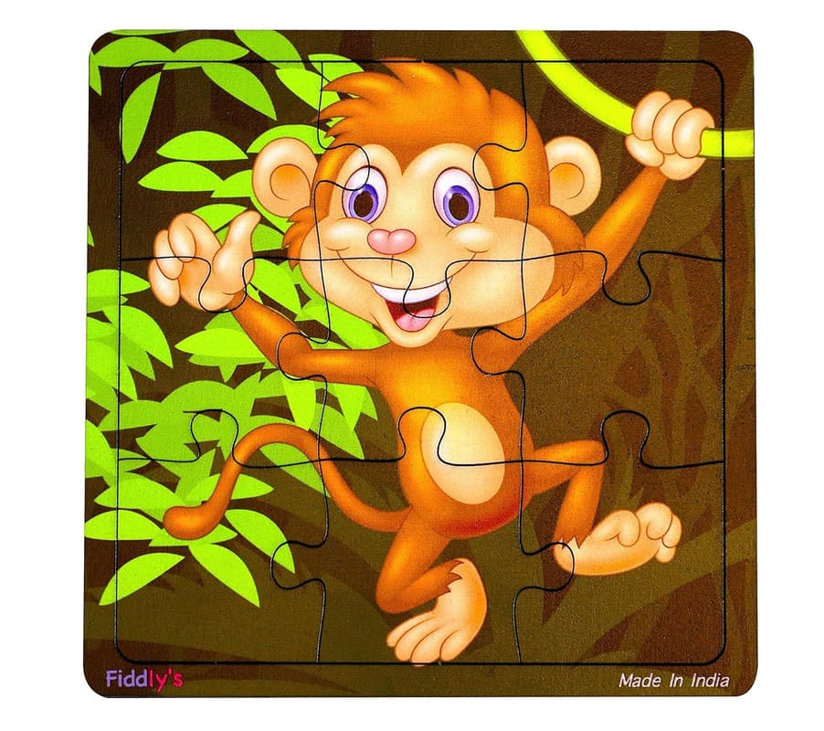 Fiddlys Kid's Wooden Jigsaw Puzzle Games for Children & Kids Paperless Puzzle - 9 Pieces (Pack of 3 Animal) Age 3+