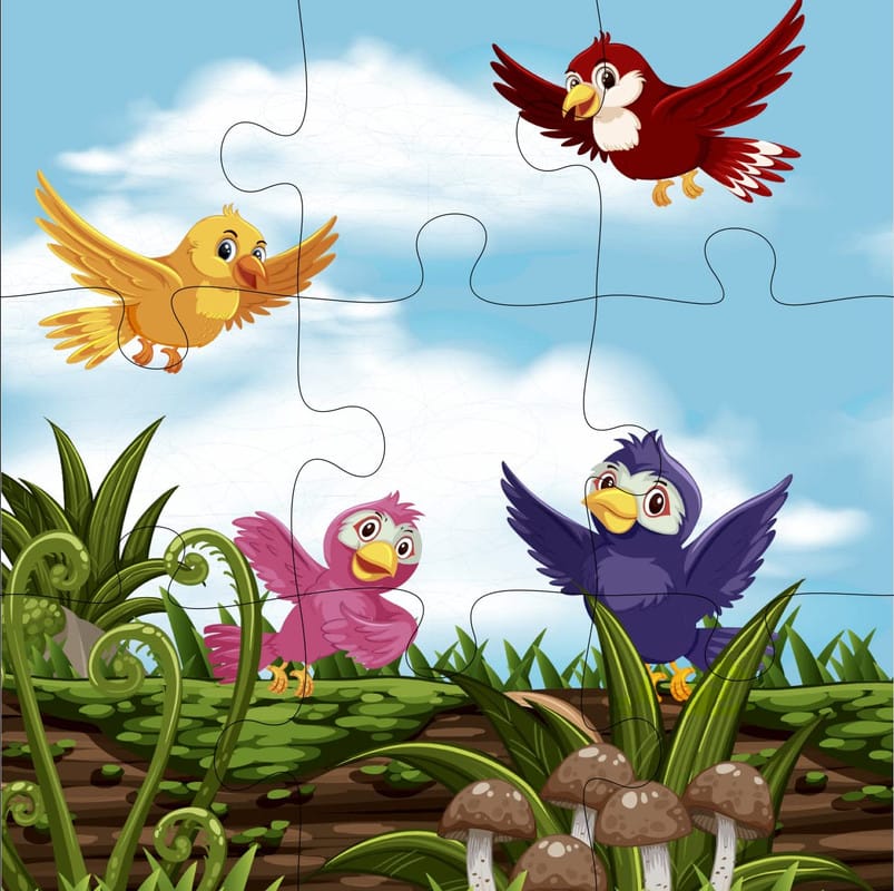 Fiddlys Kid's Wooden Jigsaw Puzzle Games for Children & Kids Paperless Puzzle - 9 Pieces (Pack of 4 Bird) Age 3+