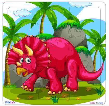 Fiddlys Kid's Wooden Jigsaw Puzzle Games for Children & Kids Paperless Puzzle - 9 Pieces (Pack of 4 Dinos) Age 3+