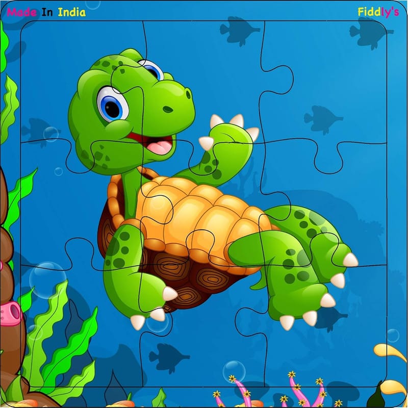 Fiddlys Kid's Wooden Jigsaw Puzzle Games for Children & Kids Paperless Puzzle - 9 Pieces (Pack of 4 Sea Animal) Age 3+