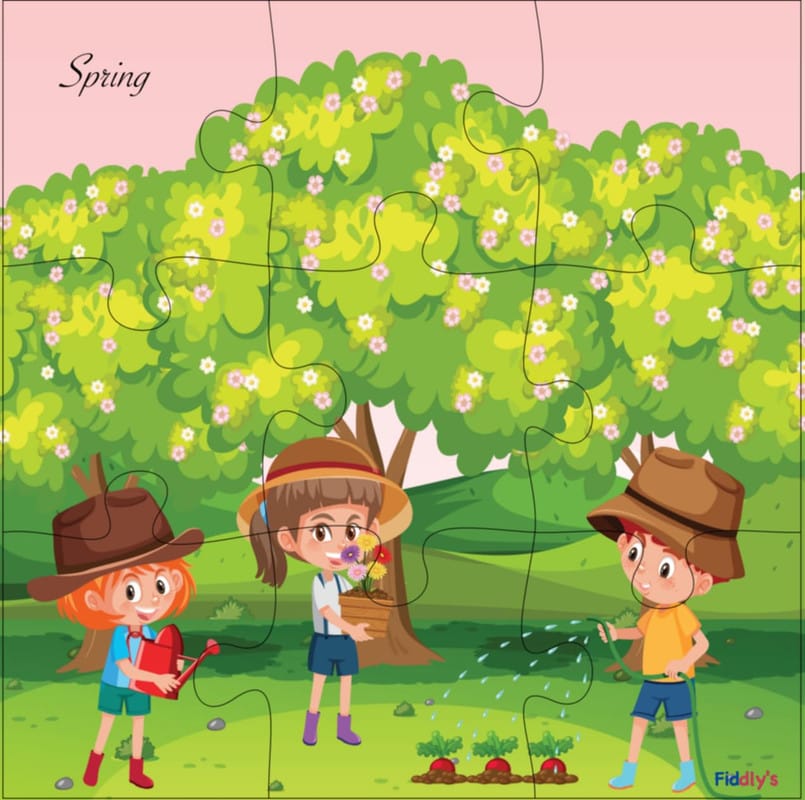 Fiddlys Kid's Wooden Jigsaw Puzzle Games for Children & Kids Paperless Puzzle - 9 Pieces (Pack of 4 Season) Age 3+