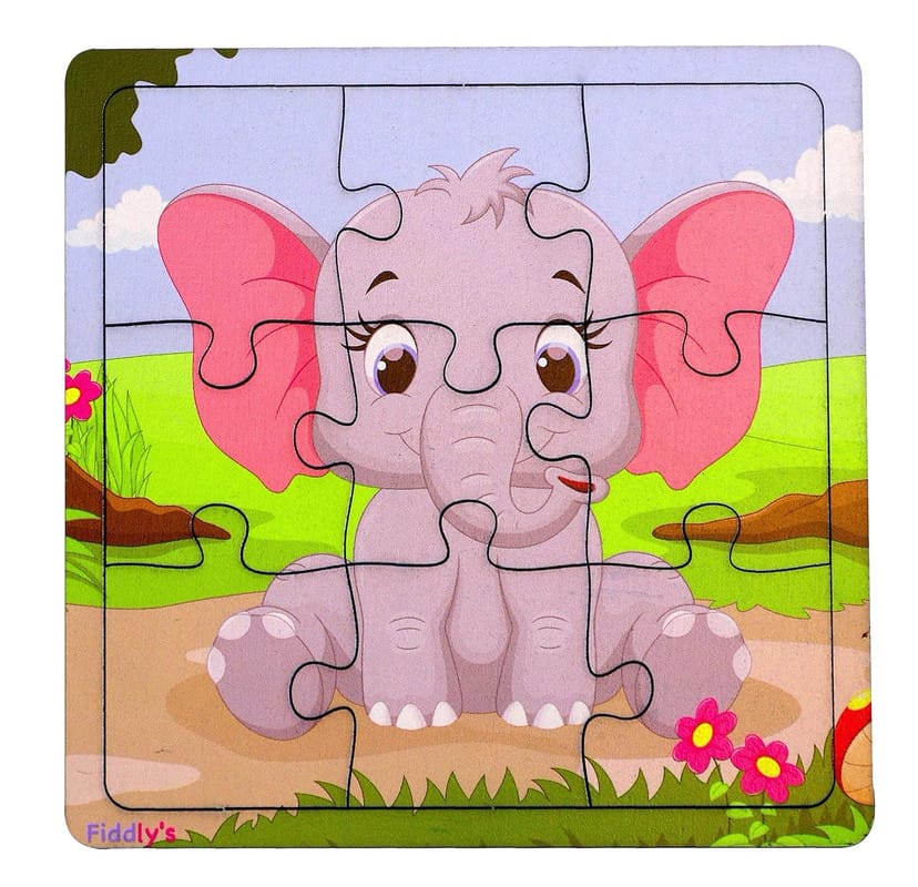 Fiddlys Kid's Wooden Jigsaw Puzzle Games for Children & Kids Paperless Puzzle - 9 Pieces (Pack of 6 Animal) Age 3+