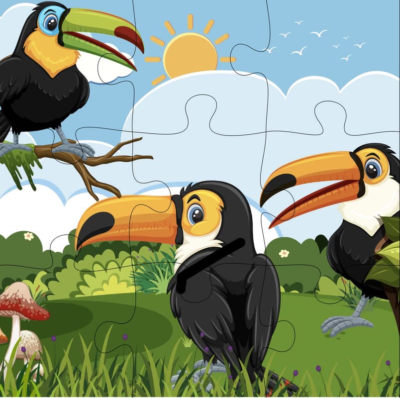 Fiddlys Kid's Wooden Jigsaw Puzzle Games for Children & Kids Paperless Puzzle - 9 Pieces (Pack of 6 Bird) Age 3+