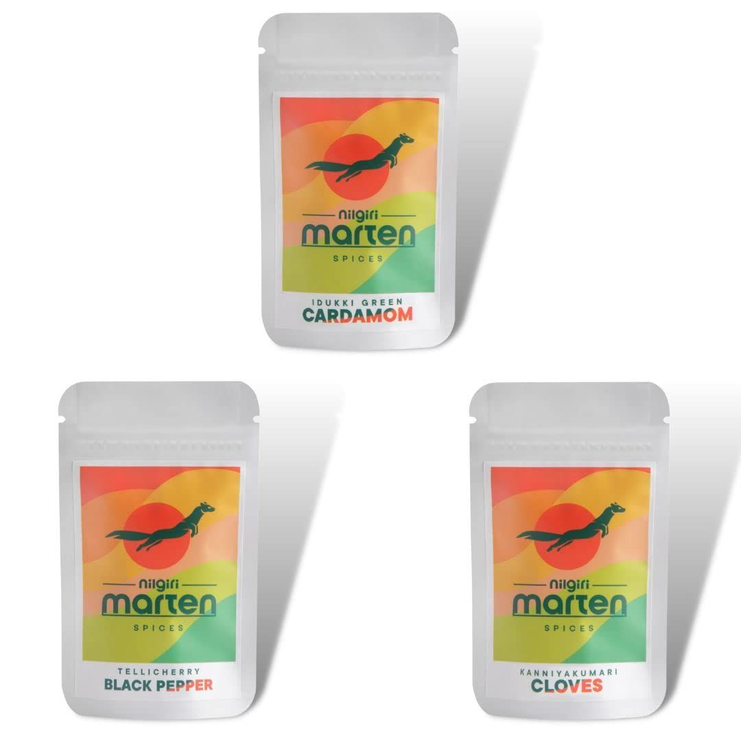 Idukki Green Cardamom, Tellicherry Pepper Bold & Kanniyakumari Cloves, 60g (Pack of 3)