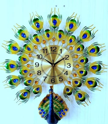 Peacock metal crystal wall clock decoration living room wall decoration