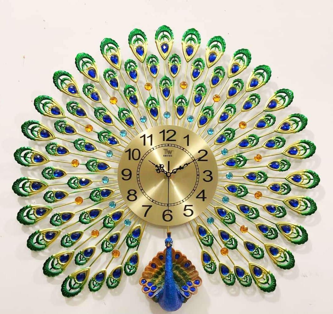 Beautiful peacock metal wall clock-golden dial | metal wall art with clock