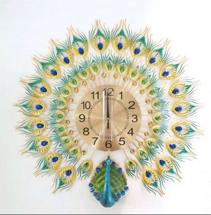 Beautiful peacock metal wall clock-golden dial | metal wall art with clock