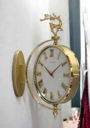 Antique Station Clock  | Double sided hanging clock with Reindeer gold white