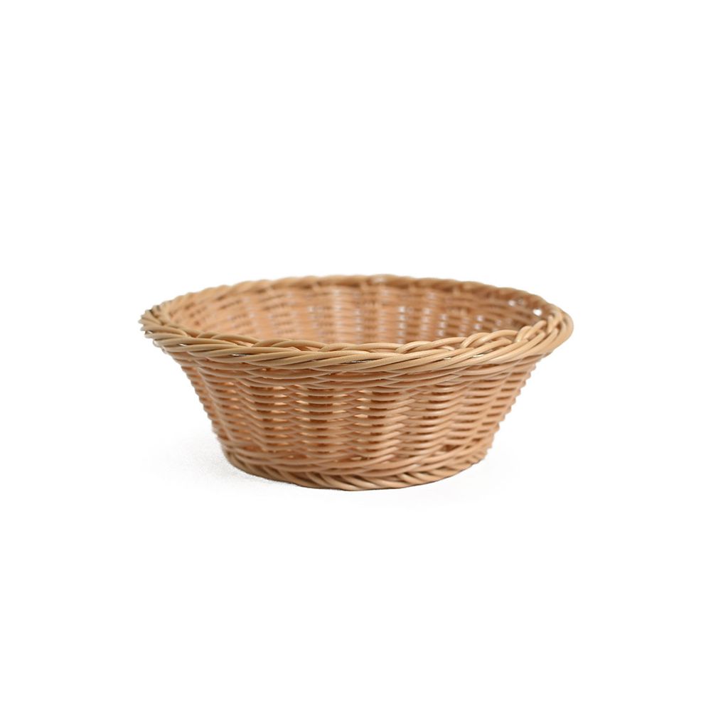Meraki Mix Round Shape Cane Bamboo Multipurpose Basket for Hamper/Chocolate/Fruit/Wedding Gift Packing | Cane wicker bamboo basket | Natural brown colour, Medium.