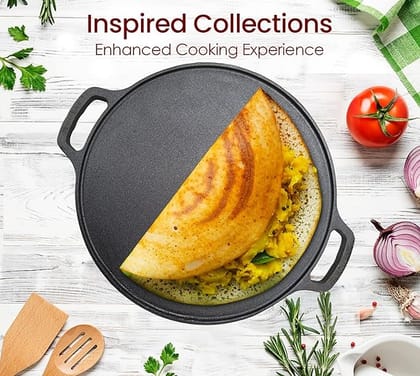 NAKSHATHRA - Cast Iron Dosa Tawa - 10 Inch Pre-Seasoned Flat Griddle Pan for Making South Indian Dosas, Uttapams, Pancakes, Crepes, and More