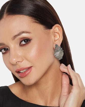 Silver look alike oxidized stud earrings for women and girls