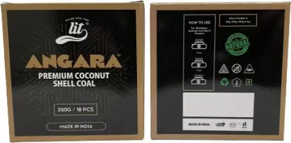 LIT Angara Premium Coconut Shell Coal, Long Burning, Low Smoke Barbeque Charcoal - (Charcoal 250 Gram) Hookah Charcoals (Pack of 1)