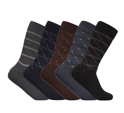 Men's All-Over Combed Cotton Crew-Length Socks – Pack of 5 Pairs