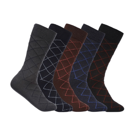 Men's All-Over Combed Cotton Crew-Length Socks – Pack of 5 Pairs