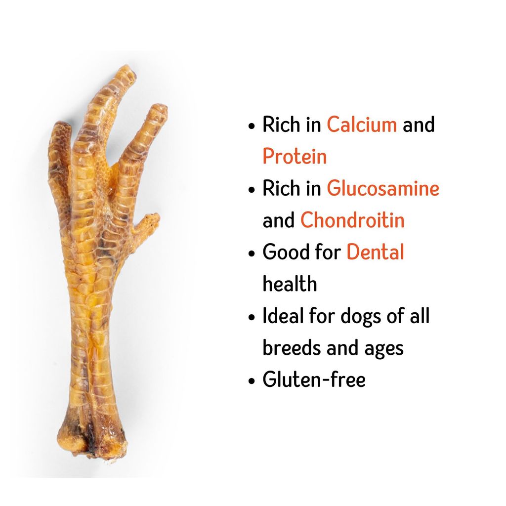 Nuts over Mutts Dehydrated Chicken Feet. Single Ingredient Natural Treat. for Dental Hygiene and Joint Health. No preservatives, no Chemicals. 1 Pack (10 feet)