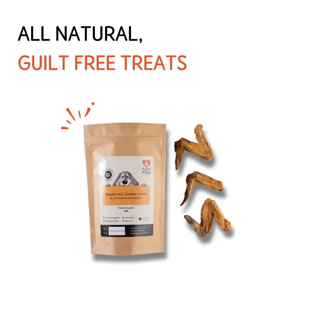 Nuts over Mutts Chicken Wings Dehydrated. Single ingredient dehydrated treat for dogs. All-natural, no preservatives, no chemicals. 1 pack (5 chicken wings)