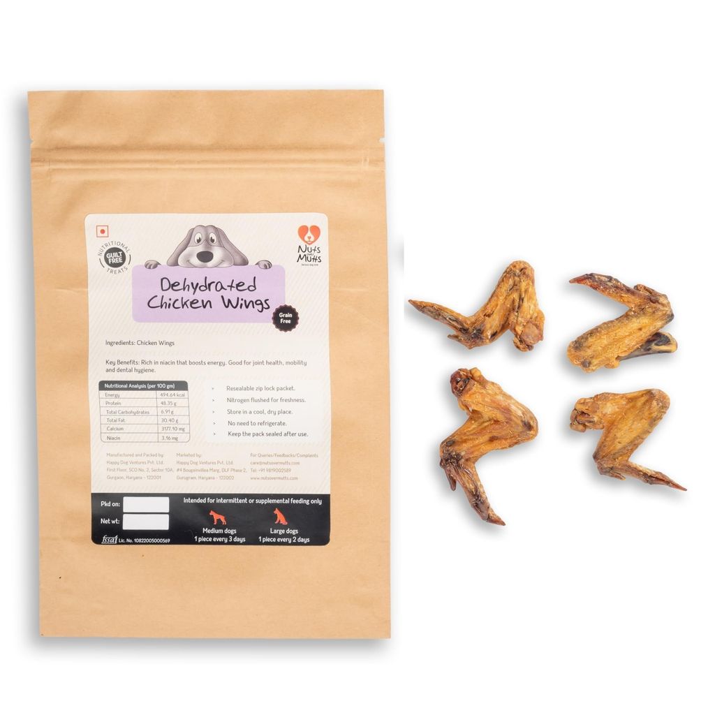 Nuts over Mutts Chicken Wings Dehydrated. Single ingredient dehydrated treat for dogs. All-natural, no preservatives, no chemicals. 1 pack (5 chicken wings)