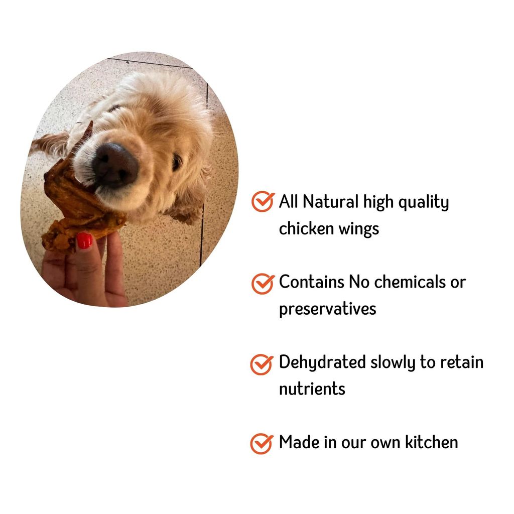 Nuts over Mutts Chicken Wings Dehydrated. Single ingredient dehydrated treat for dogs. All-natural, no preservatives, no chemicals. 1 pack (5 chicken wings)