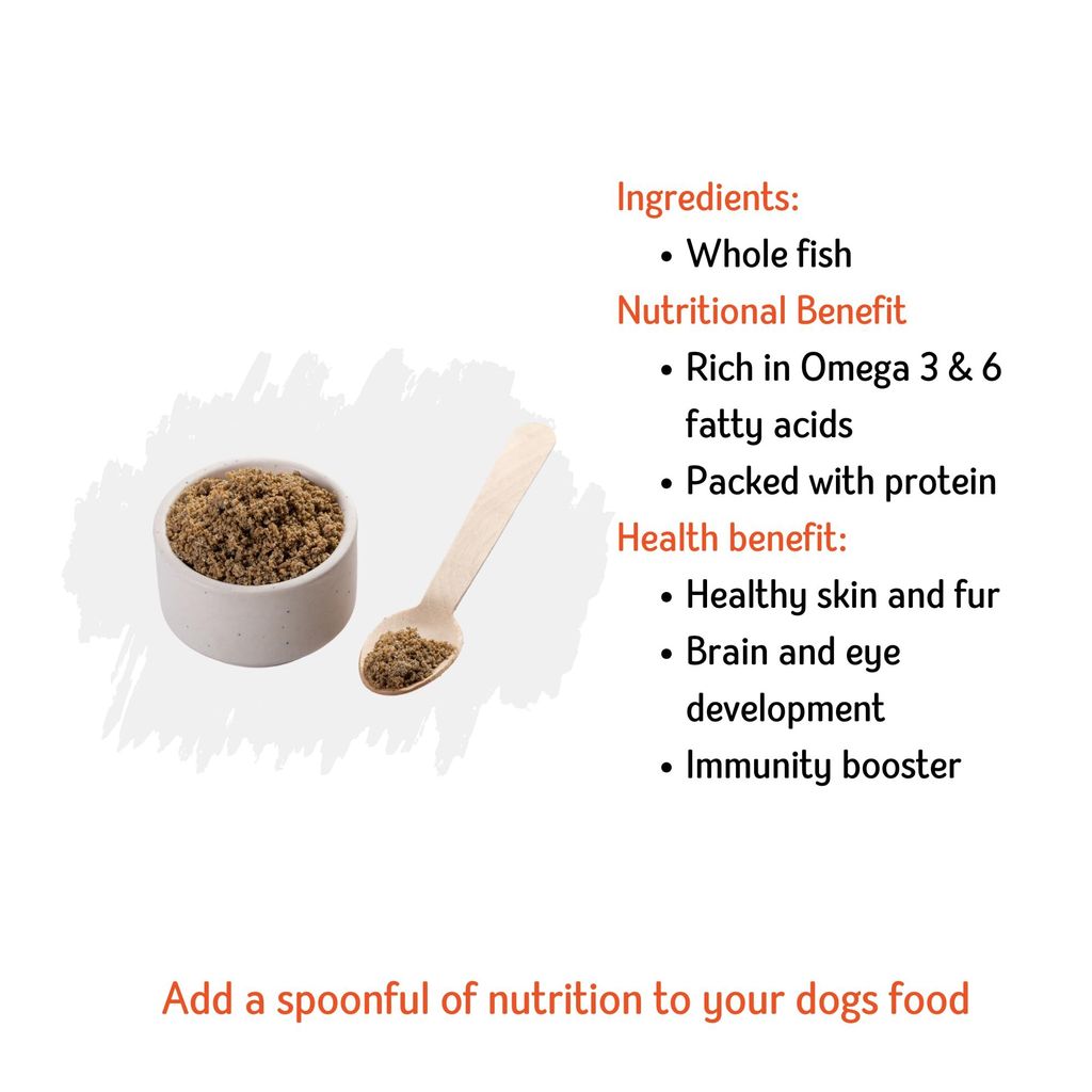 Nuts Over Mutts Fish Powder. Rich in Omega 3 and 6. Food Topper for Dogs. for Shiny Skin and Coat. 1 Pack (100 gm)