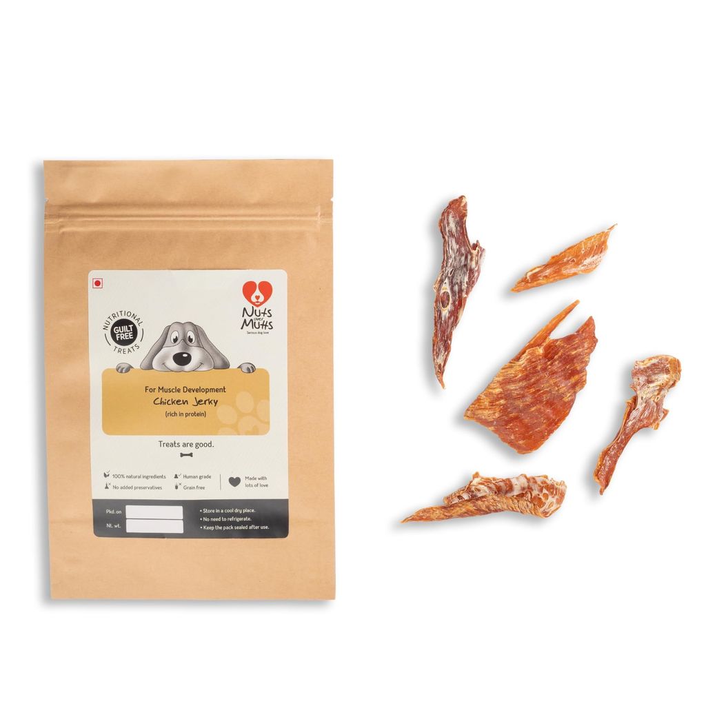 Nuts over Mutts Dehydrated Chicken Jerky. Single Ingredient Treat Chicken Breast only. Crispy, All-Natural, no preservatives, no Chemicals. 1 Pack (100 gm)