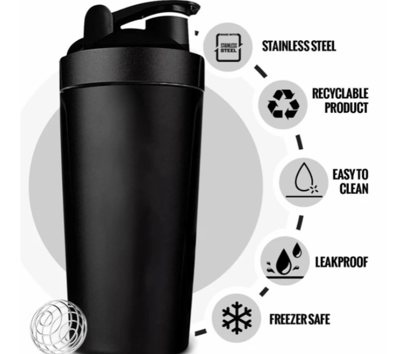 Body Smith Gym Shaker Classic XP Mixer Black Stainless Steel Shaker Blender 750 ML For Protein