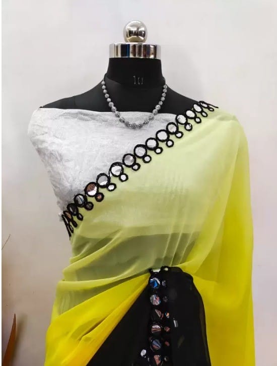  Georgette Saree With Mirror Work And Blouse