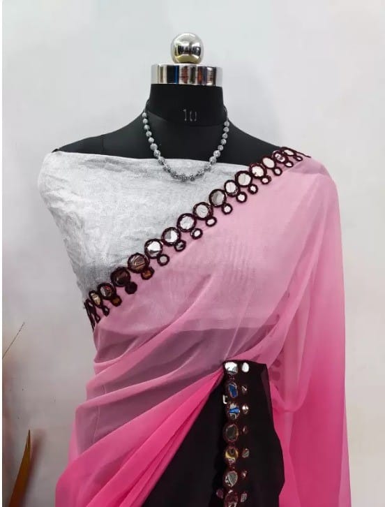  Georgette Saree With Mirror Work And Blouse