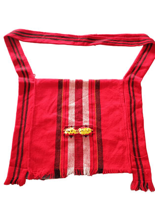  Red Handwoven Cotton Bag with Black Trim and Embroidered Detail