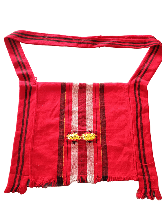  Red Handwoven Cotton Bag with Black Trim and Embroidered Detail