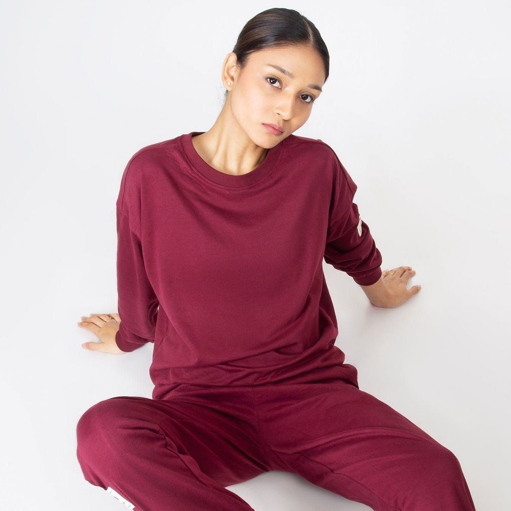 Modern Women Get Cosy Sweatshirt - Burgundy Maroon 2025 at ShopCircuit | ONDC