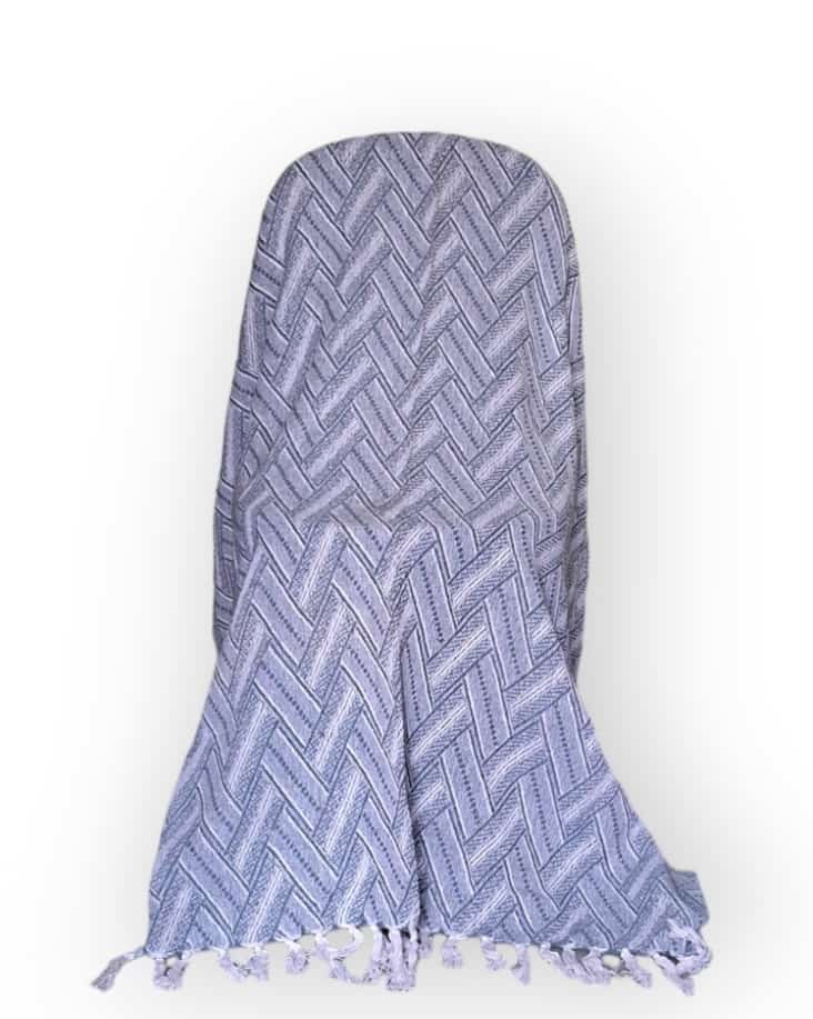 Recycled Cotton Throw Blanket with Herringbone Weave and Tassels – Greyish White, 50" x 60"