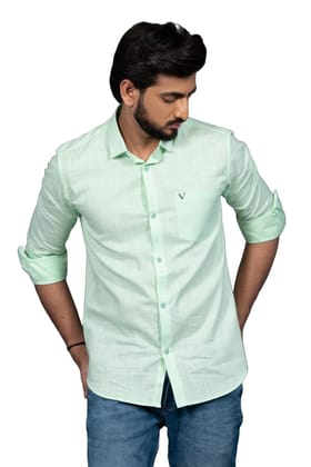 Vooz Slim Fit Long Sleeve Casual Shirt for Men, Cut Away Collar, Pista Green, Made in India