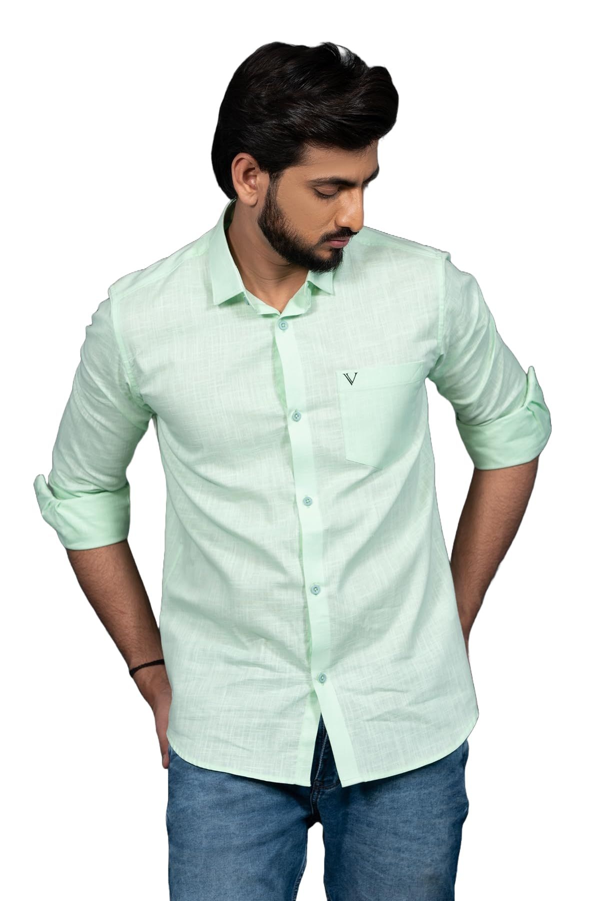 Vooz Slim Fit Long Sleeve Casual Shirt for Men, Cut Away Collar