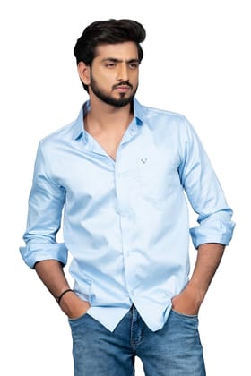 Vooz Slim Fit Casual Shirt for Men, Light Blue, Long Sleeve