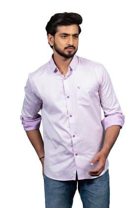 Vooz Casual Cotton Blend Shirt for Men, Purple, Cut Away Collar, Full Sleeve, Made in India