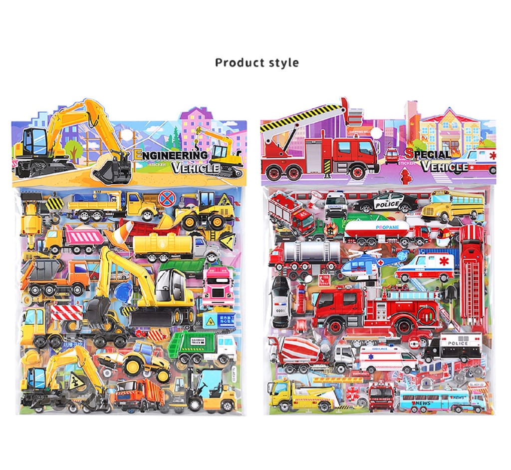 KTRS Enterprise Stickers Playset:Construction and Vehicle for Toddlers Airplane Activities Reusable 3D Sticker Trucks Tractor Police Car Fire Truck Ambulance(Pack of 2) - Stationery | Buy online on ZillyBuy