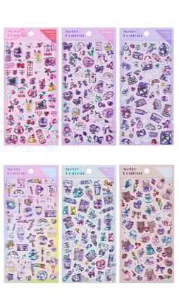 KTRS Enterprise Super Shiny 3D Puffy Stickers Set, DIY for Girls, Aesthetic Sticker, Cute Stickers, Self Adhesive Stickers Set for Birthday Return Gifts (Pack of 6)