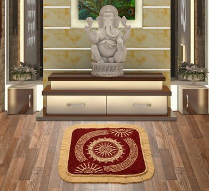 Premium Chenille Velvet Prayer Mat Sitting Prayer Mat Pooja Aasan - 24*24 inch