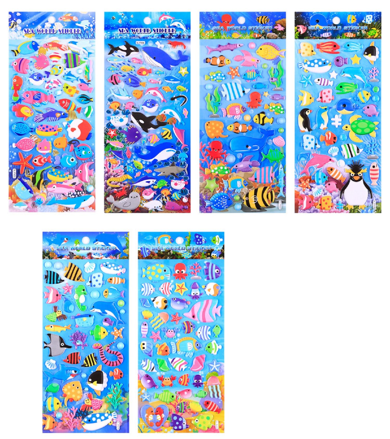 KTRS Enterprise 3D Puffy Fish Stickers for Kids Toddlers Funny Under The Sea Ocean Animal Foam Stickers for Decoration, Classroom Rewards, Party Favors(Pack of 6)