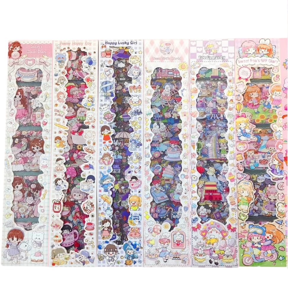 KTRS Enterprise Cartoon Theme Kawaii Stickers Sheets Cute Washi Stickers for Project, Japanese Style Girls Sticker Set, Size of Each Sheet (Color and Design May Vary) (Pack of 6) - Stationery | Buy online on ZillyBuy